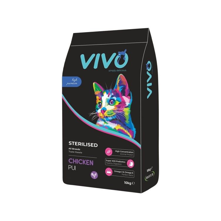 Hrana Uscata Super Premium, VIVO, Pisici Adulte Sterilizate, Pui, 10 kg (Hrana Uscata - Pisici)