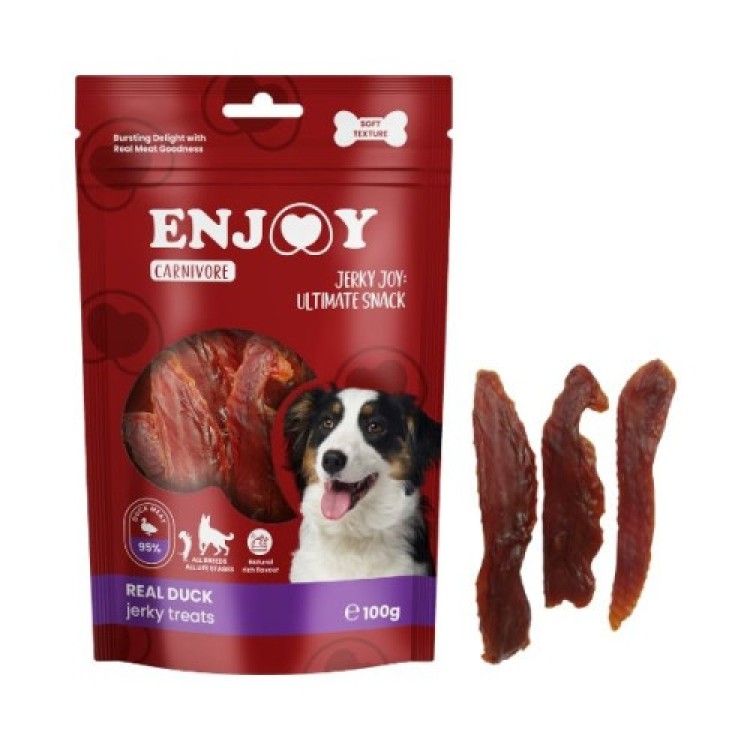 Recompense pentru caini Enjoy Carnivore Real Duck Jerky Treats cu rata, 100 g (Delicii - Caini)