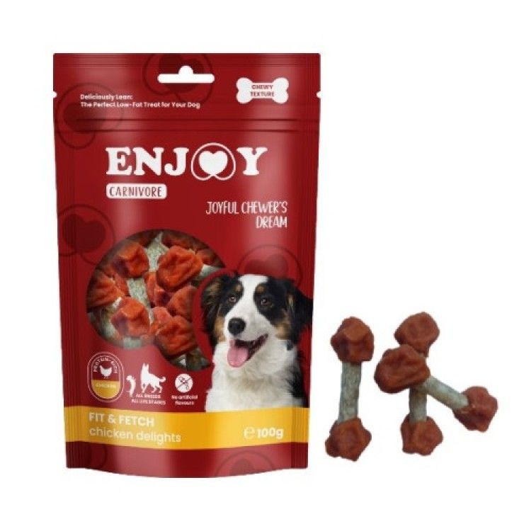 Recompense pentru caini Enjoy Carnivore Fit Feth Delights cu pui, 100 g (Delicii - Caini)