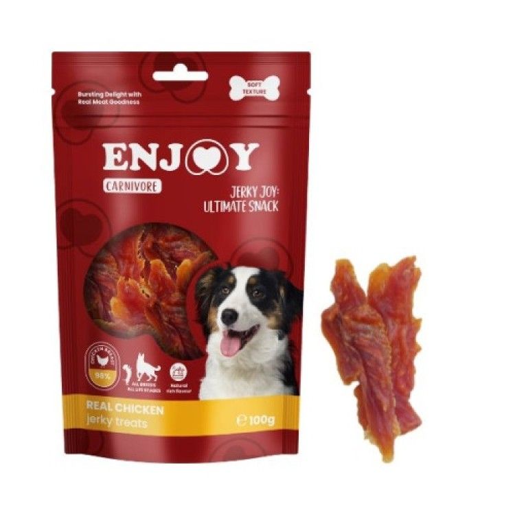 Recompense pentru caini Enjoy Carnivore Real Chicken Jerky Treats cu pui, 100 g (Delicii - Caini)