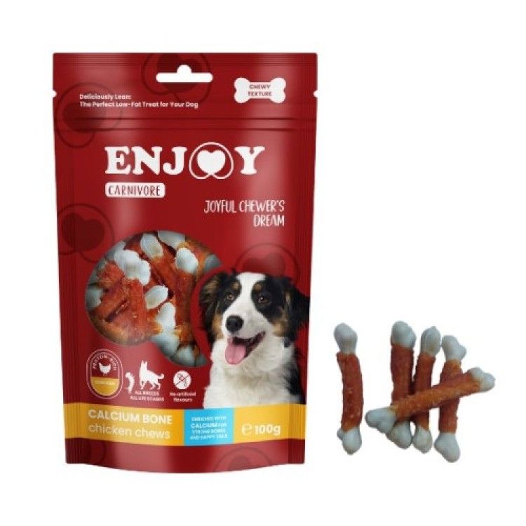 Recompense pentru caini Enjoy Carnivore Calcium Bone Oase cu pui, 100 g (Delicii - Caini)