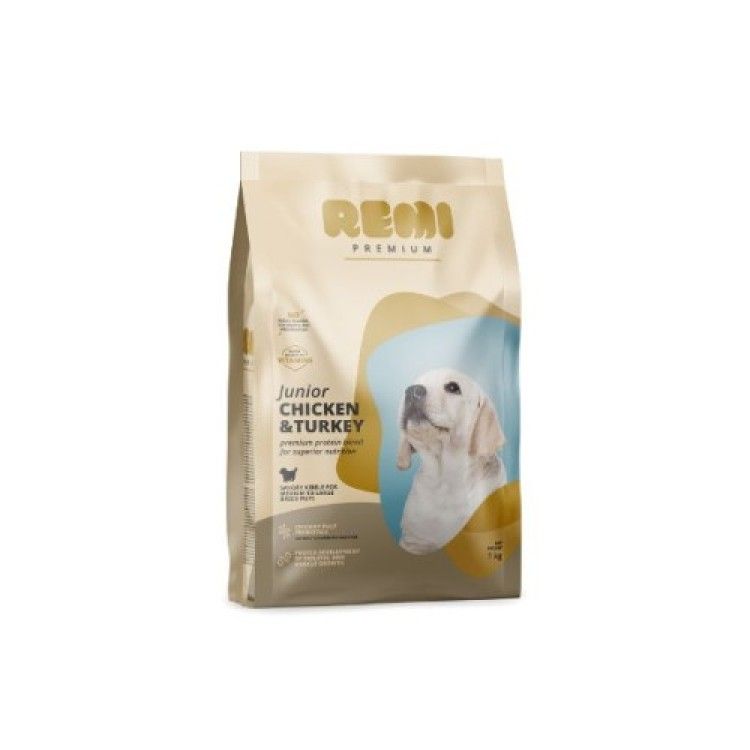 Hrana Uscata Caini, Remi Premium Junior Medium-Large Breed cu Pui si Curcan, 1 kg (Hrana Uscata - Caini)
