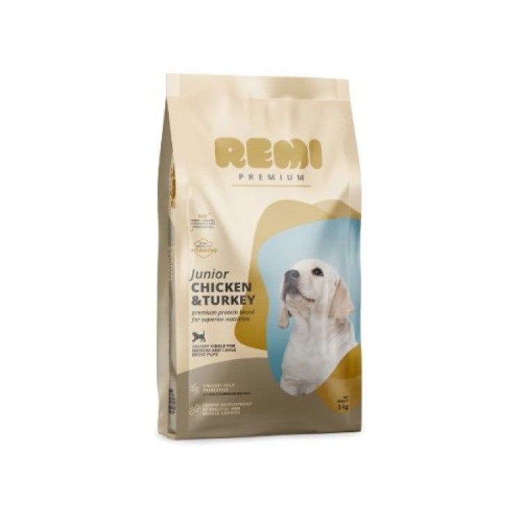 Hrana Uscata Caini, Remi Premium Junior Medium-Large Breed cu Pui si Curcan, 3 kg (Hrana Uscata - Caini)
