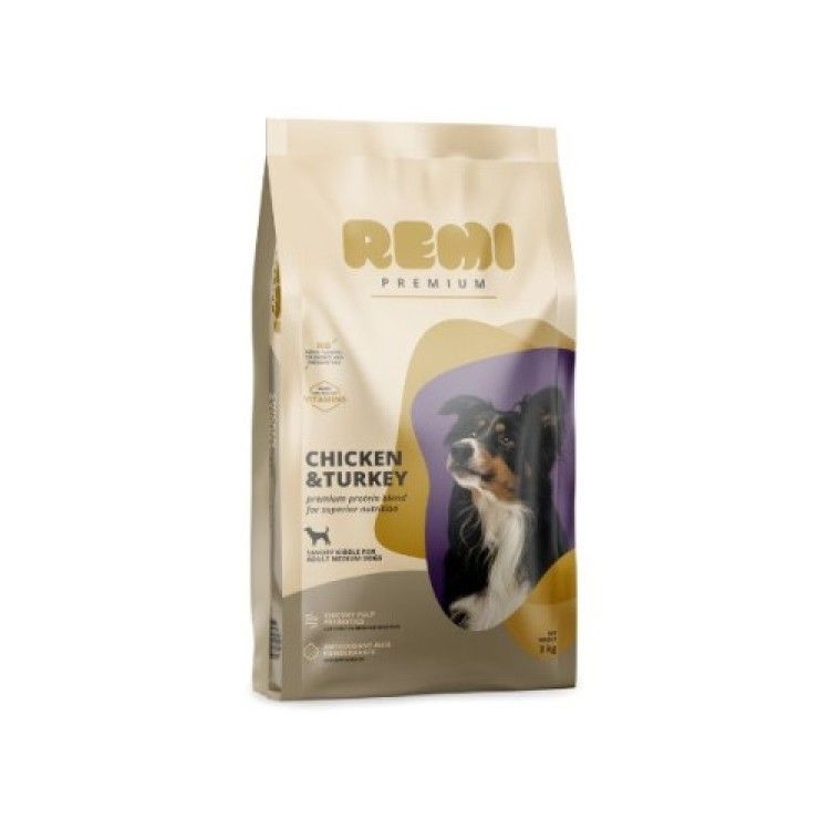 Hrana Uscata Caini, Remi Premium Adult Medium Breed cu Pui si Curcan, 3 kg (Hrana Uscata - Caini)