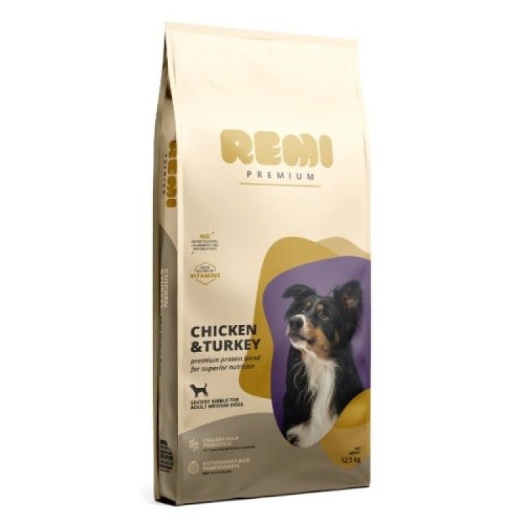 Hrana Uscata Caini, Remi Premium Adult Medium Breed cu Pui si Curcan, 12.5 kg (Hrana Uscata - Caini)