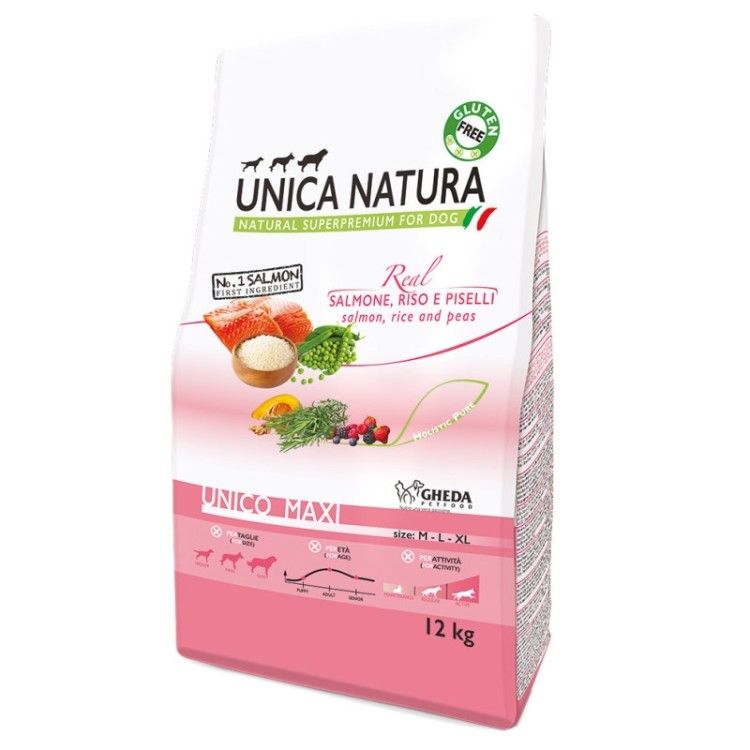 Natura Unica caini talie mare cu Somon,orez si mazare 12 kg