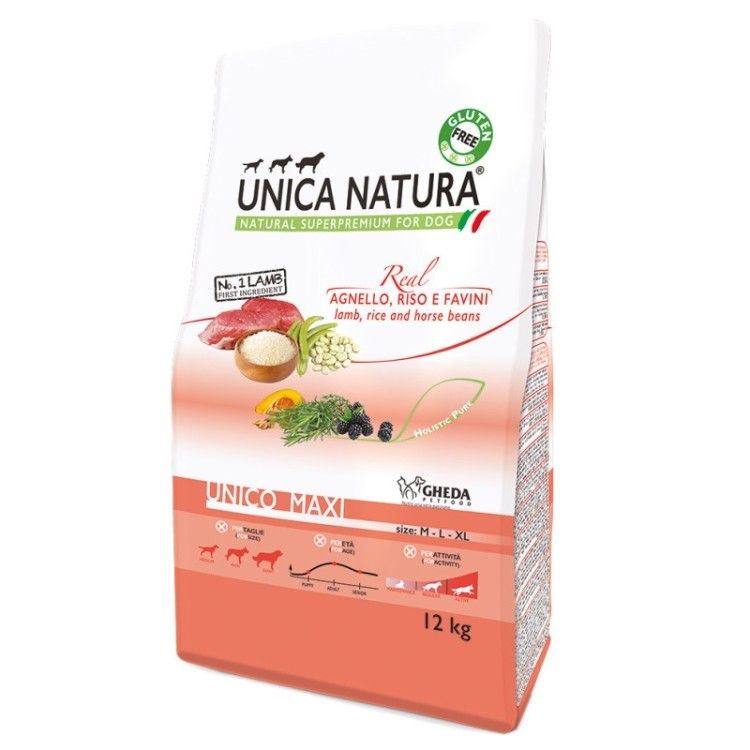 Natura Unica caini talie mare cu Miel,orez si fasole 12 kg