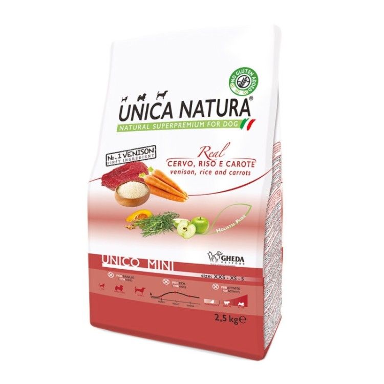 Natura Unica caini talie mica cu Cerb,orez si morcovi 2,5 kg