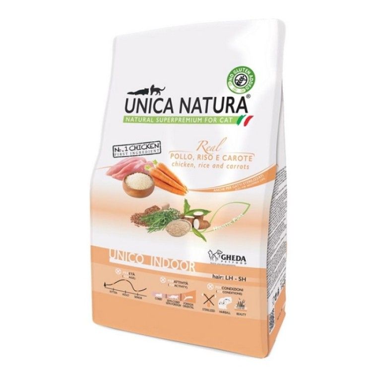 Natura Unica pisici de interior cu Pui,orez si morcovi 10 kg