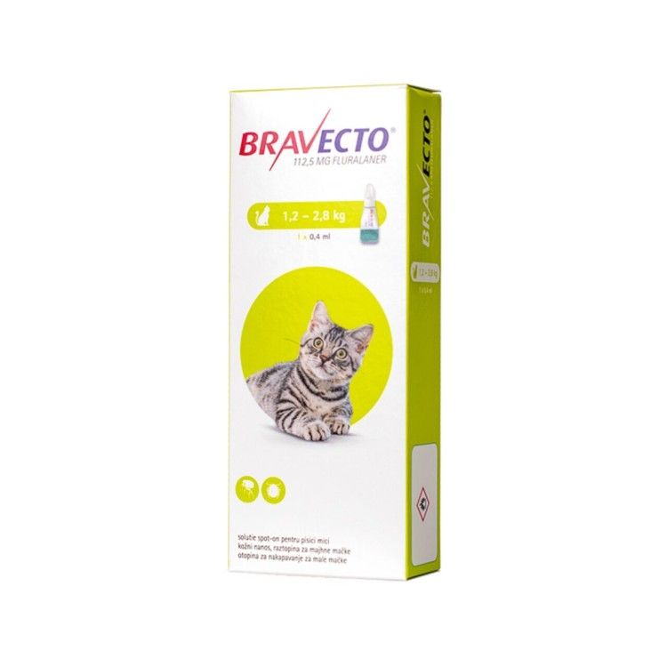 Bravecto Spot On Cat 112.5 mg, 1.2-2.8 kg, 1 pipeta (PRESCRIPTIE NECESARA)