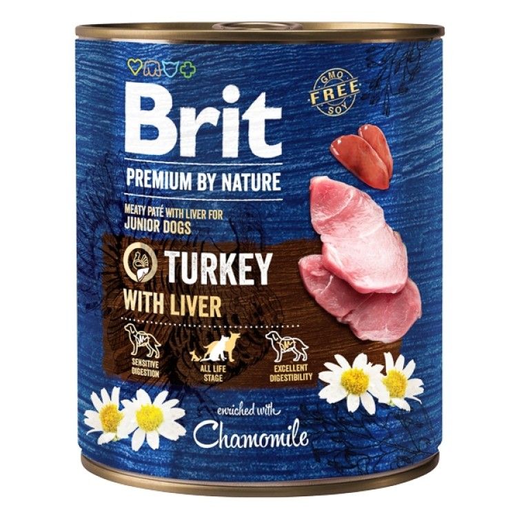 Brit Premium by Nature Junior Dogs, Turkey with Liver, 800 g - conserva