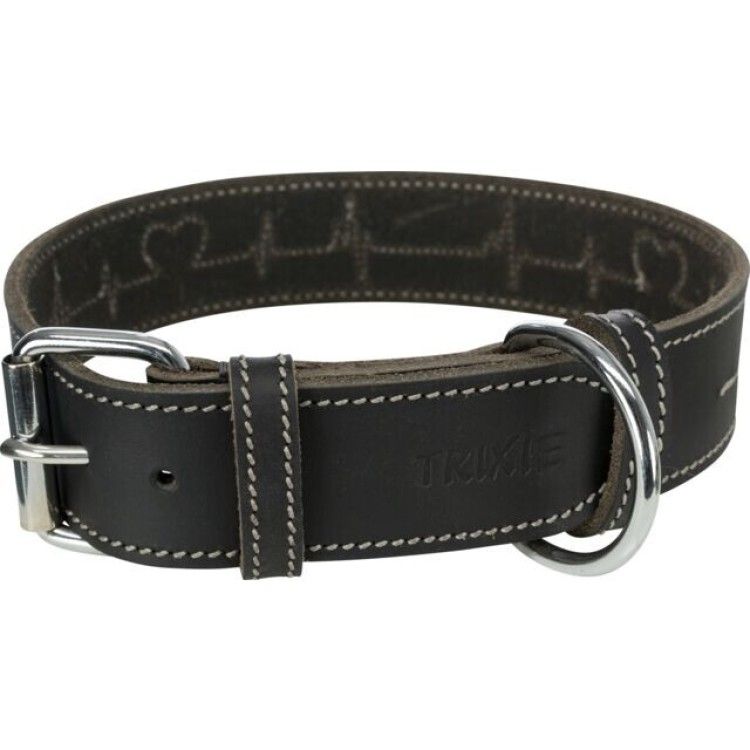 Trixie Zgarda Piele Heartbeat, S - M: 34 - 40 cm / 30 mm, Negru, 18984