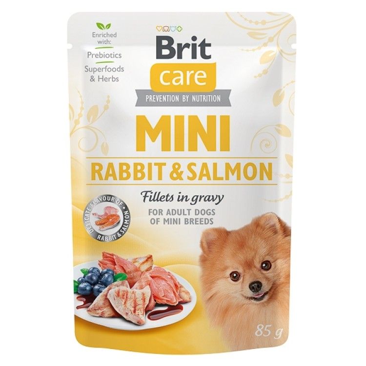 Brit Care Dog Mini Rabbit and Salmon Fillets in Gravy, 85 g (Hrana Umeda - Caini)