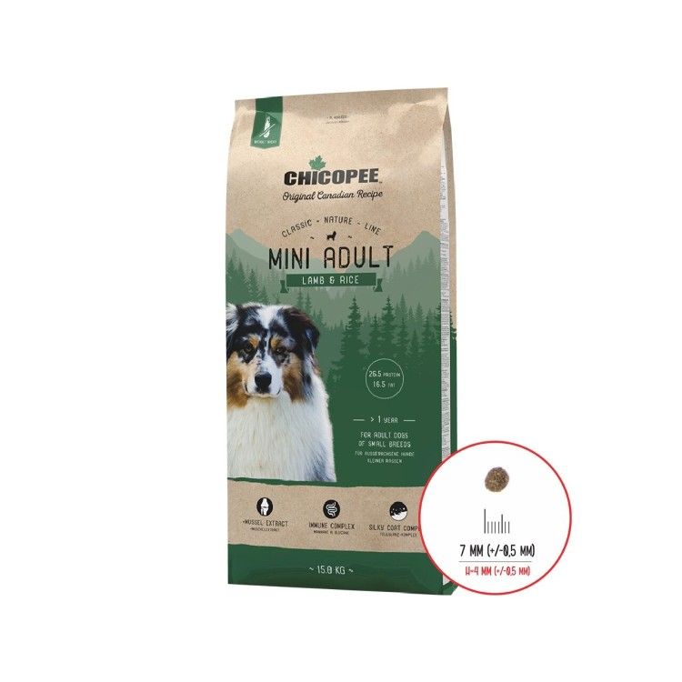 Hrana Uscata Caini, Chicopee Classic Nature Line, Mini Adult, Lamb & Rice, 15 kg (Hrana Uscata - Caini)