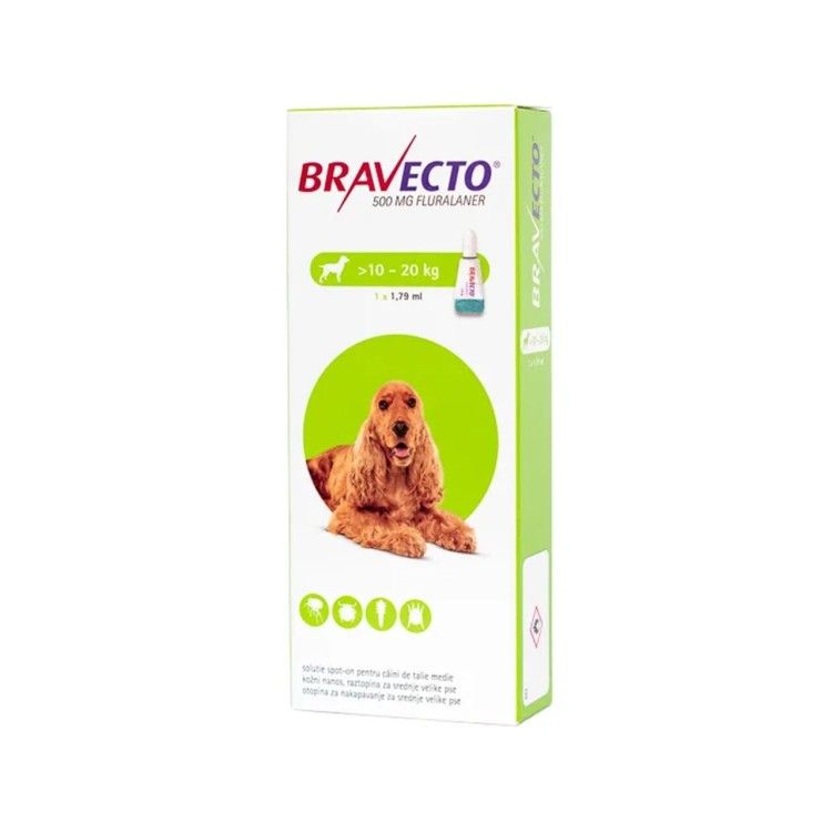 Bravecto Dog Spot On 500 mg, 10-20 kg, 1 pipeta (PRESCRIPTIE NECESARA)