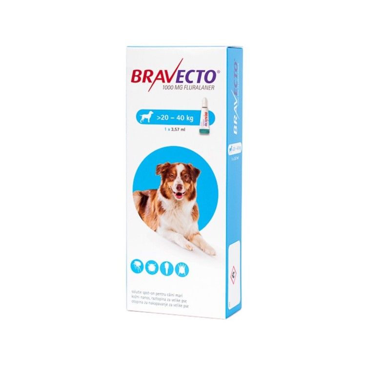 Bravecto Dog Spot On 1000 mg, 20-40 kg, 1 pipeta (PRESCRIPTIE NECESARA)