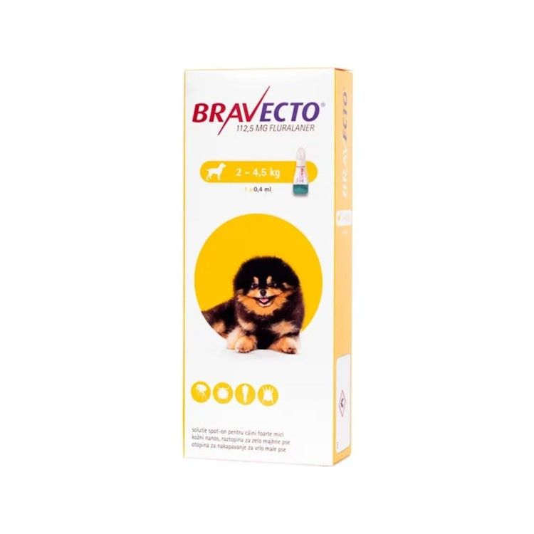 Bravecto Dog Spot On 112.5 mg, 2-4.5 kg, 1 pipeta (PRESCRIPTIE NECESARA)
