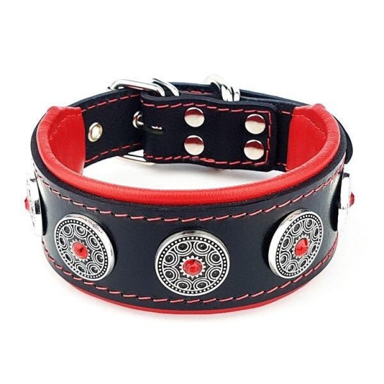 Bestia Zgarda Bijou, Piele Naturala, L, Negru/ Rosu (Zgarzi)