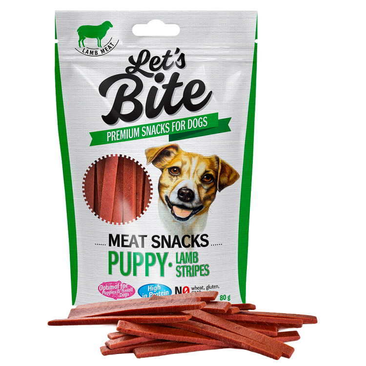 BRIT Let's Bite Meat Snacks Puppy Lamb Stripes, 80 g (Delicii - Caini)
