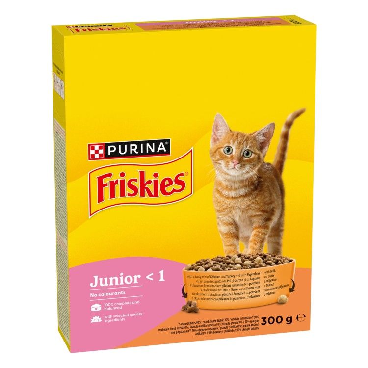 FRISKIES Pisica Junior, Pui, Lapte si Legume, 300 g (Hrana Uscata - Pisici)