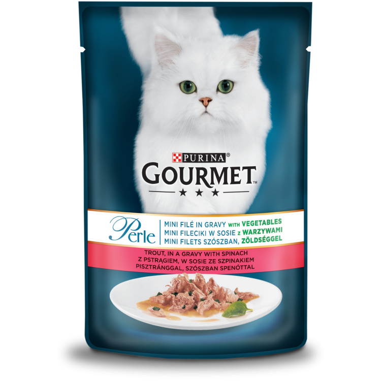 GOURMET PERLE cu Pastrav si Spanac in sos, 85 g - plic
