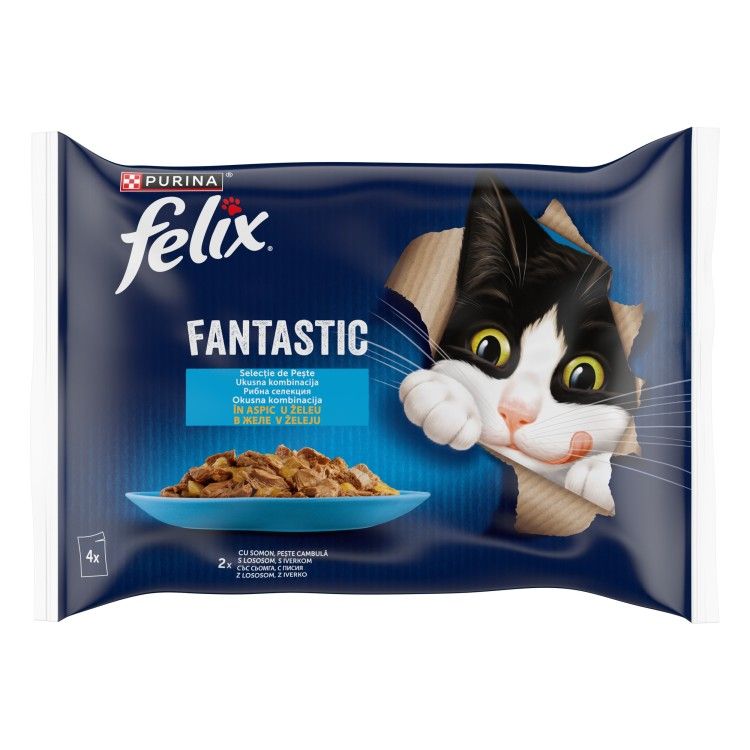 Felix Fantastic Multipack, Somon si Platica, 4 x 85 g (Hrana Umeda - Pisici)