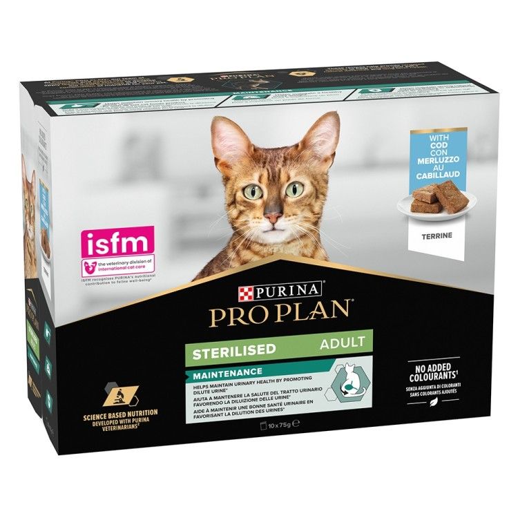 PURINA PROPLAN STERILISED Adult Maintenance, Terina cu Cod, 10x75 g