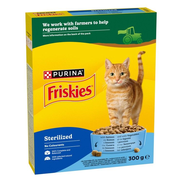 FRISKIES Adult, Pisica Sterilizata, Somon si Legume, 300 g (Hrana Uscata - Pisici)