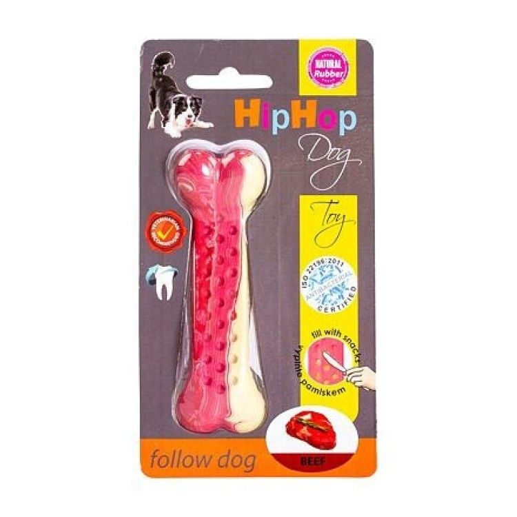 KidDog Jucarie Caini, HipHop, Os Antibacterian, Aroma Friptura Vita, Cauciuc, 11 cm (Jucarii - Caini)