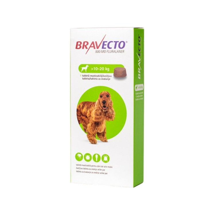 Bravecto Dog 500 mg, 10-20 kg, 1 tableta (PRESCRIPTIE NECESARA)