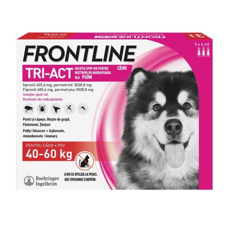 Frontline Tri-Act XL (40-60 kg) - 3 Pipete Antiparazitare