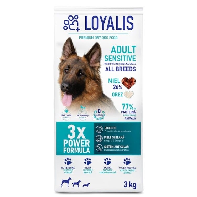 Hrana uscata premium, Loyalis, Adult, Sensitive, Miel, 3 kg (Hrana Uscata - Caini)