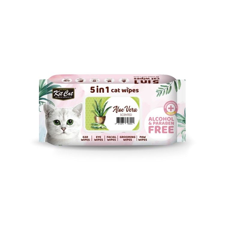 Servetele umede pentru pisici, Kit Cat 5in1 Aloe Vera, 80 buc