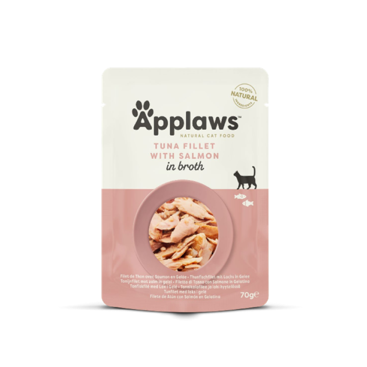 Applaws Tuna Fillet with Salmon in Broth, plic, 70 g (Hrana Umeda - Pisici)
