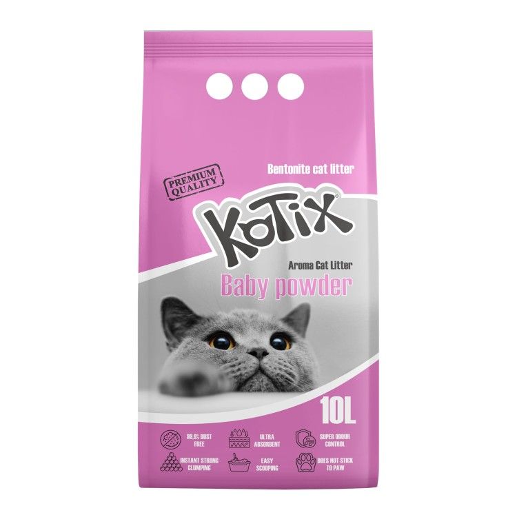 Asternut igienic pentru pisici Kotix, 10 L, aroma Pudra de Talc (Igiena - Pisici)