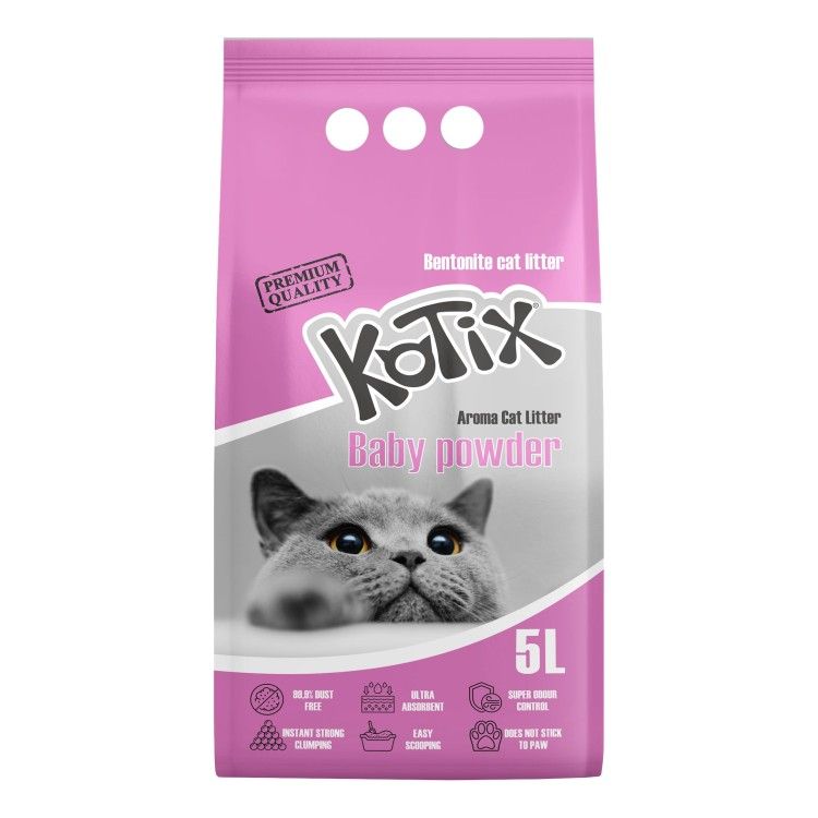 Asternut igienic pentru pisici Kotix, 5 L, aroma Pudra de Talc (Igiena - Pisici)
