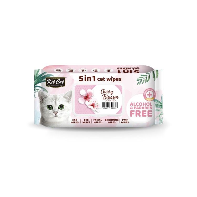 Servetele umede pentru pisici, Kit Cat 5in1 Cherry Blossom, 80 buc