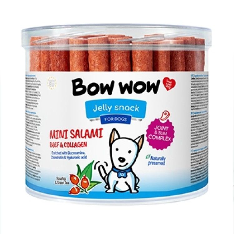 Bow Wow Recompense pentru Caini Mini Salam cu Vita si Colagen, 60 buc