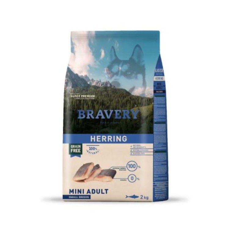 Hrana Uscata Caini, Bravery Dog, Mini Adult, Hering, 2 kg (Hrana Uscata - Caini)