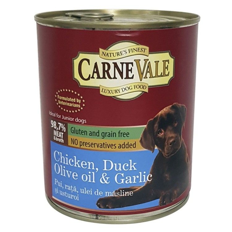 Hrana umeda caini, Carnevale Junior Pui, Rata, Usturoi & Ulei de Masline, 800 g (Hrana Umeda - Caini)