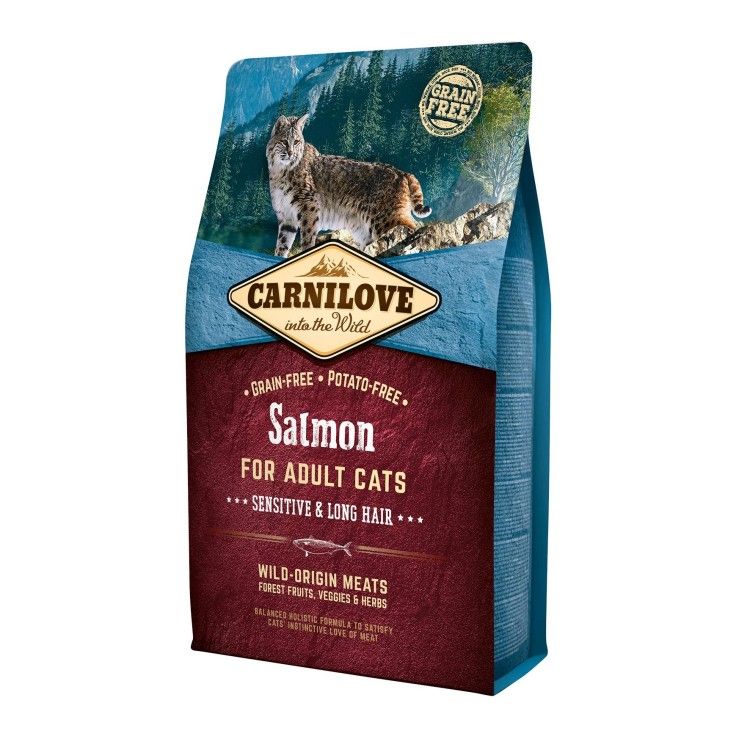 Carnilove Salmon Cats Sensitive & Long Hair, 2 kg (Hrana Uscata - Pisici)
