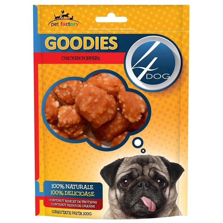 Recompense caini, 4Dog Goodies, Chicken Poppers, 100g