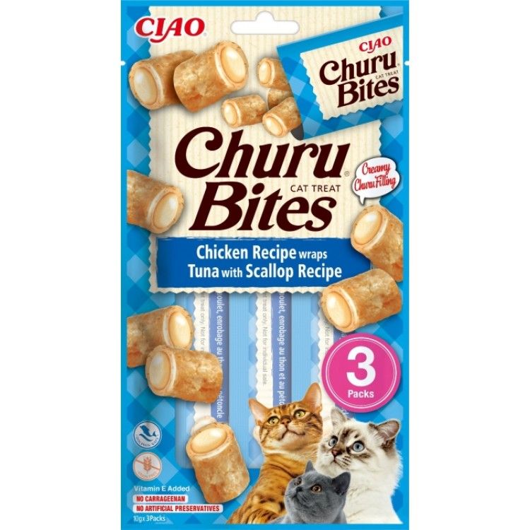 Churu Bites Recompense pentru Pisici cu Pui, Ton si Scoici, 10 g x 3 buc