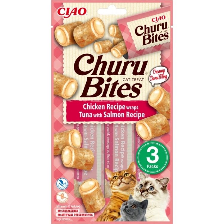 Churu Bites Recompense pentru Pisici cu Pui, Ton si Somon, 10 g x 3 buc