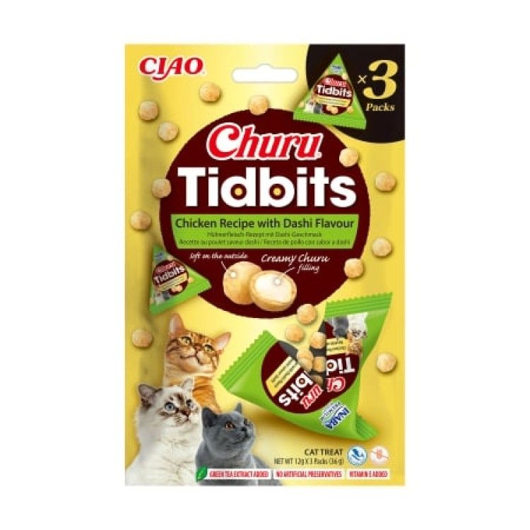 Churu Cat Tidbits, Recompense Pisici, Pui si Dashi, 12 g x 3 buc (Delicii - Pisici)