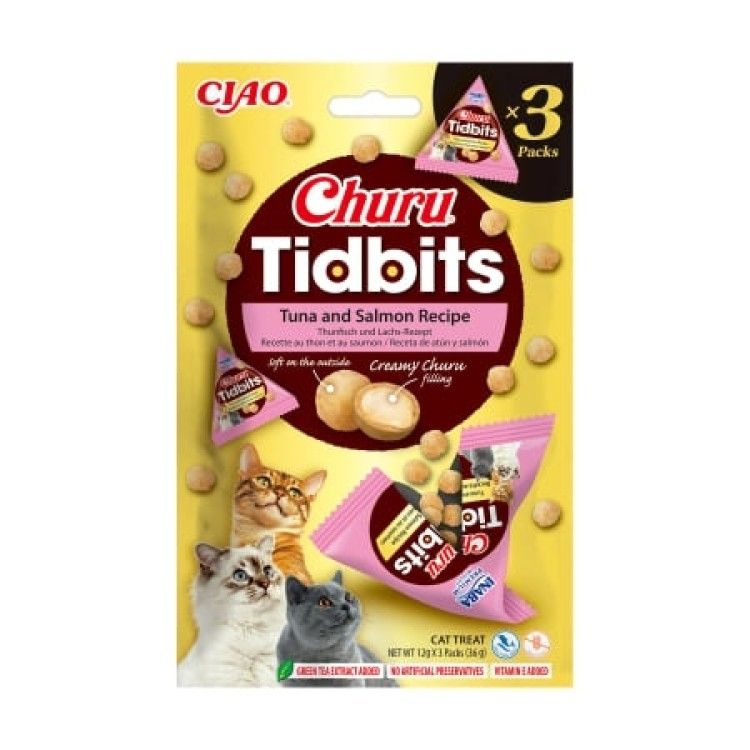 Churu Cat Tidbits, Recompense Pisici, Ton si Somon, 12 g x 3 buc (Delicii - Pisici)