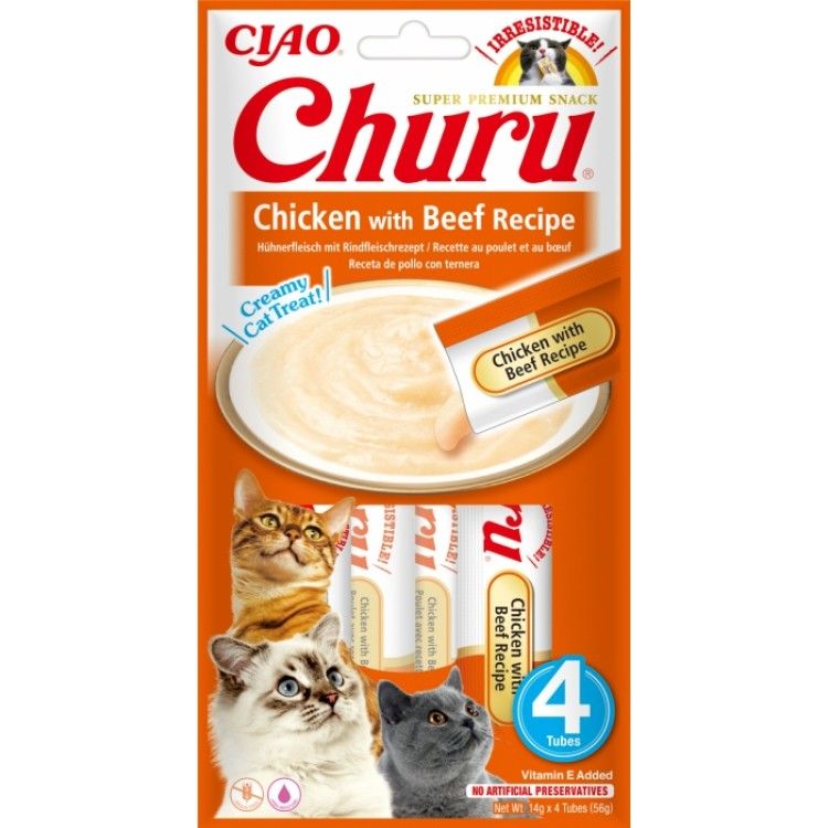 Churu Recompensa Cremoasa cu Pui si Vita, 14 g x 4 buc