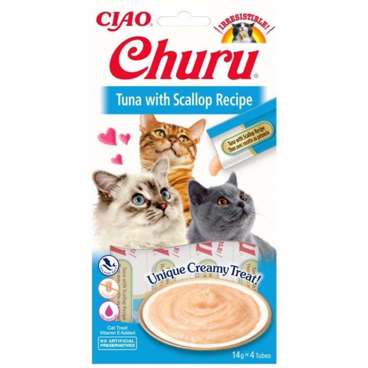 Churu Recompensa Cremoasa cu Ton si Scoici, 14 g x 4 buc