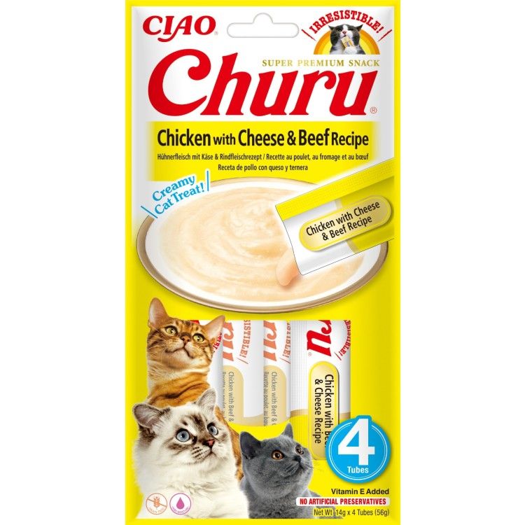Churu Recompensa Cremoasa Reteta Pui cu Branza si Vita, 14 g x 4 buc