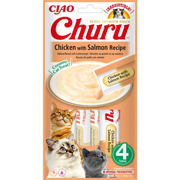 Churu Recompensa Cremoasa Reteta Pui cu Somon, 14 g x 4 buc